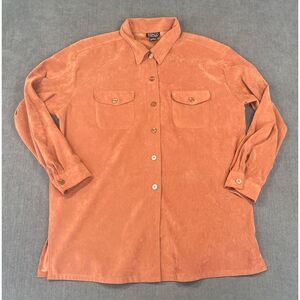 Faux Suede Button Front Shirt Womens L Burnt‎ Orange Long Sleeve Western Boho
